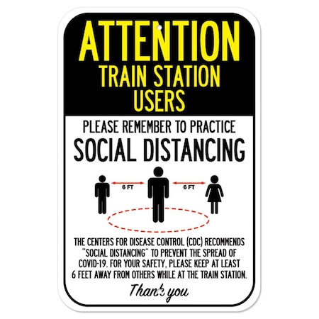 Public Safety Sign-Train Station Users Practice Social Distancing